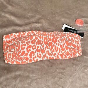 Carmen Marc Valvo Reversible Leopard Bikini Top ONLY Melon White Silver C3X432